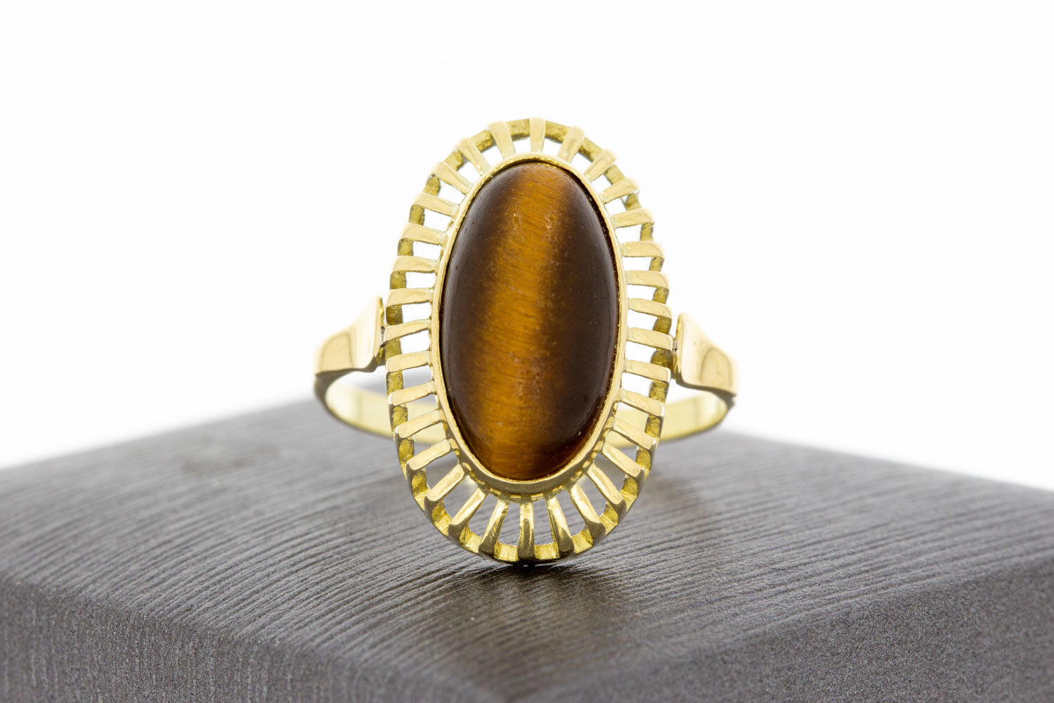 Marquis-Ring aus 14 Karat Gold mit Tigerauge - 18,9 mm