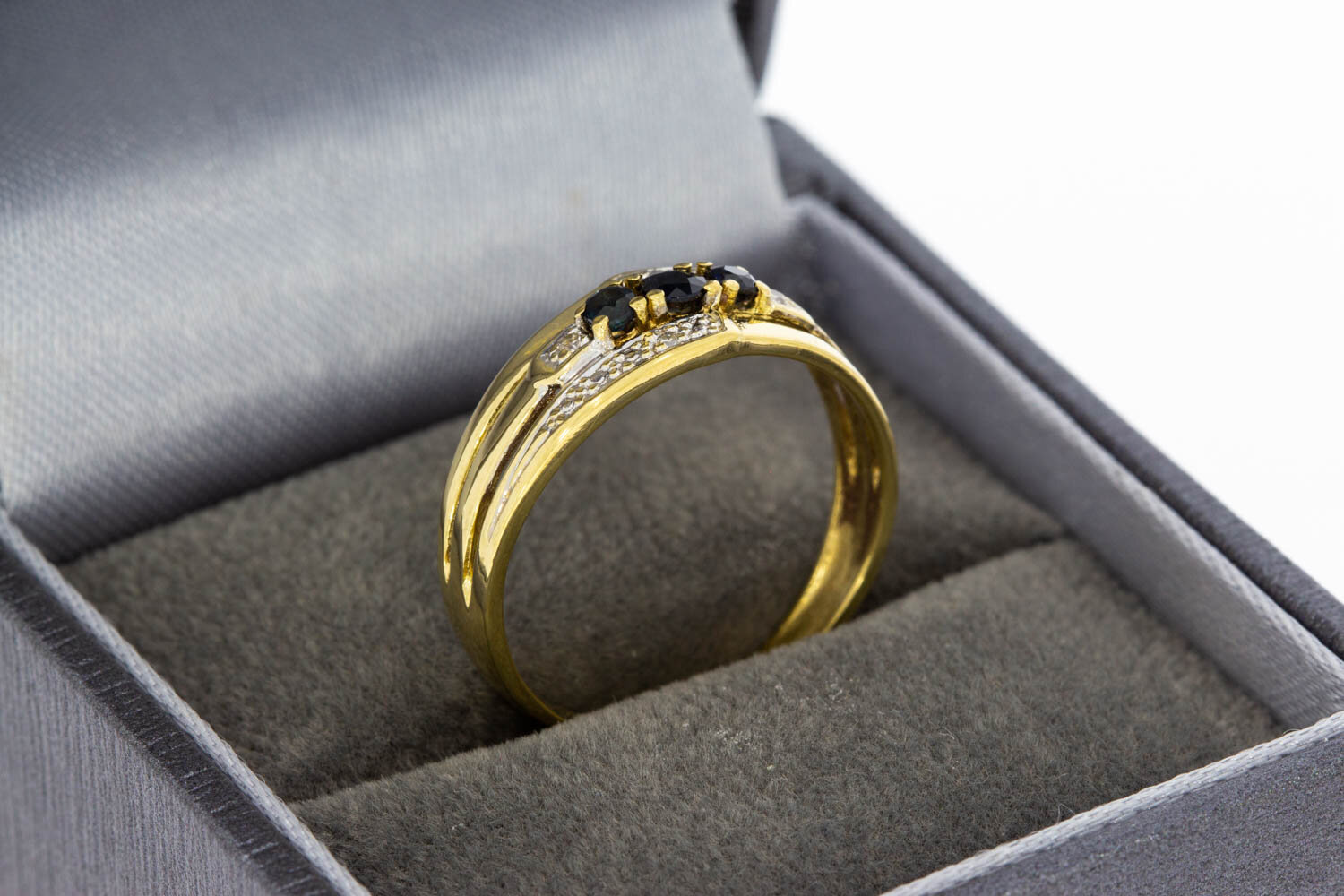 18 Karat Bicolor Goldring mit Saphir und Diamant - 17,4 mm