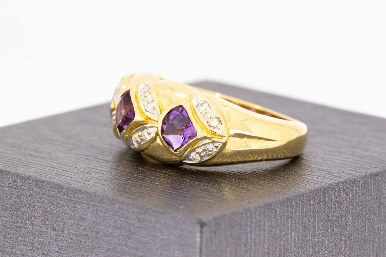 18 Karat Amethyst Goldring mit Diamant - 17,9 mm