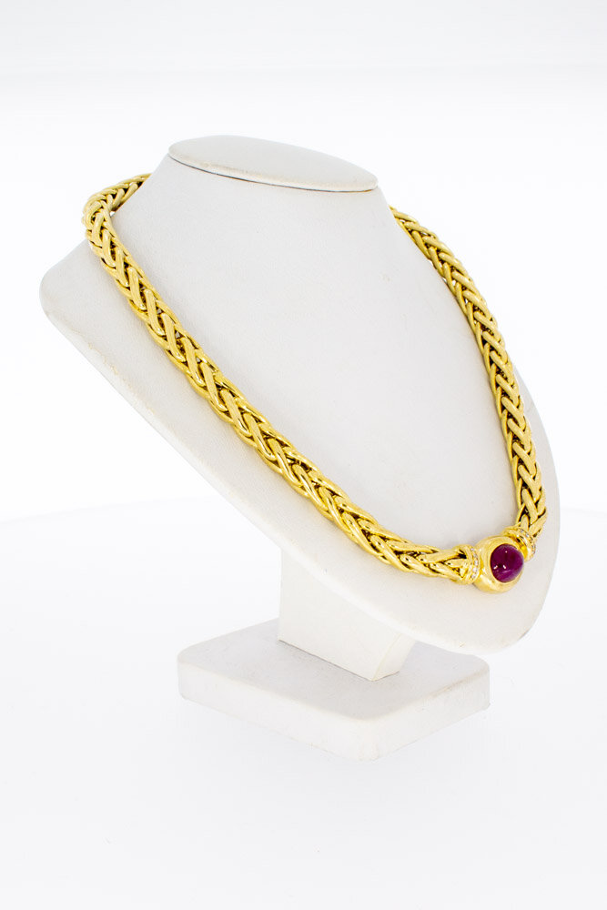 Geflochtene 750 Gold Edelstein Kette - 44 cm