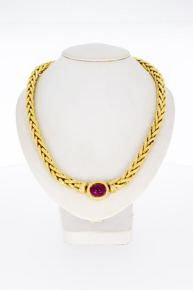 Geflochtene 750 Gold Edelstein Kette - 44 cm