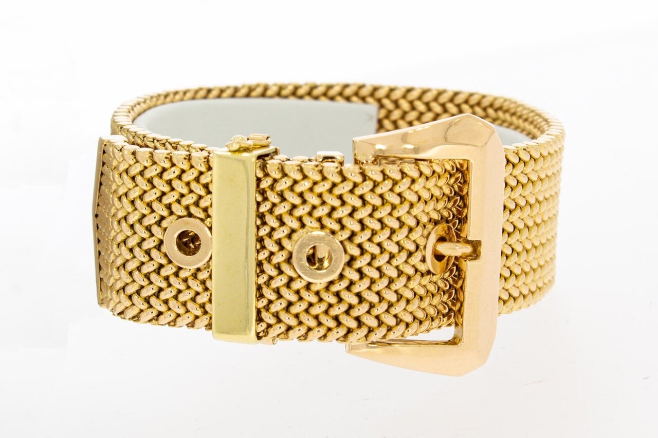 18 Karat Gold Breites Vintage Gliederarmband - 23,9 cm