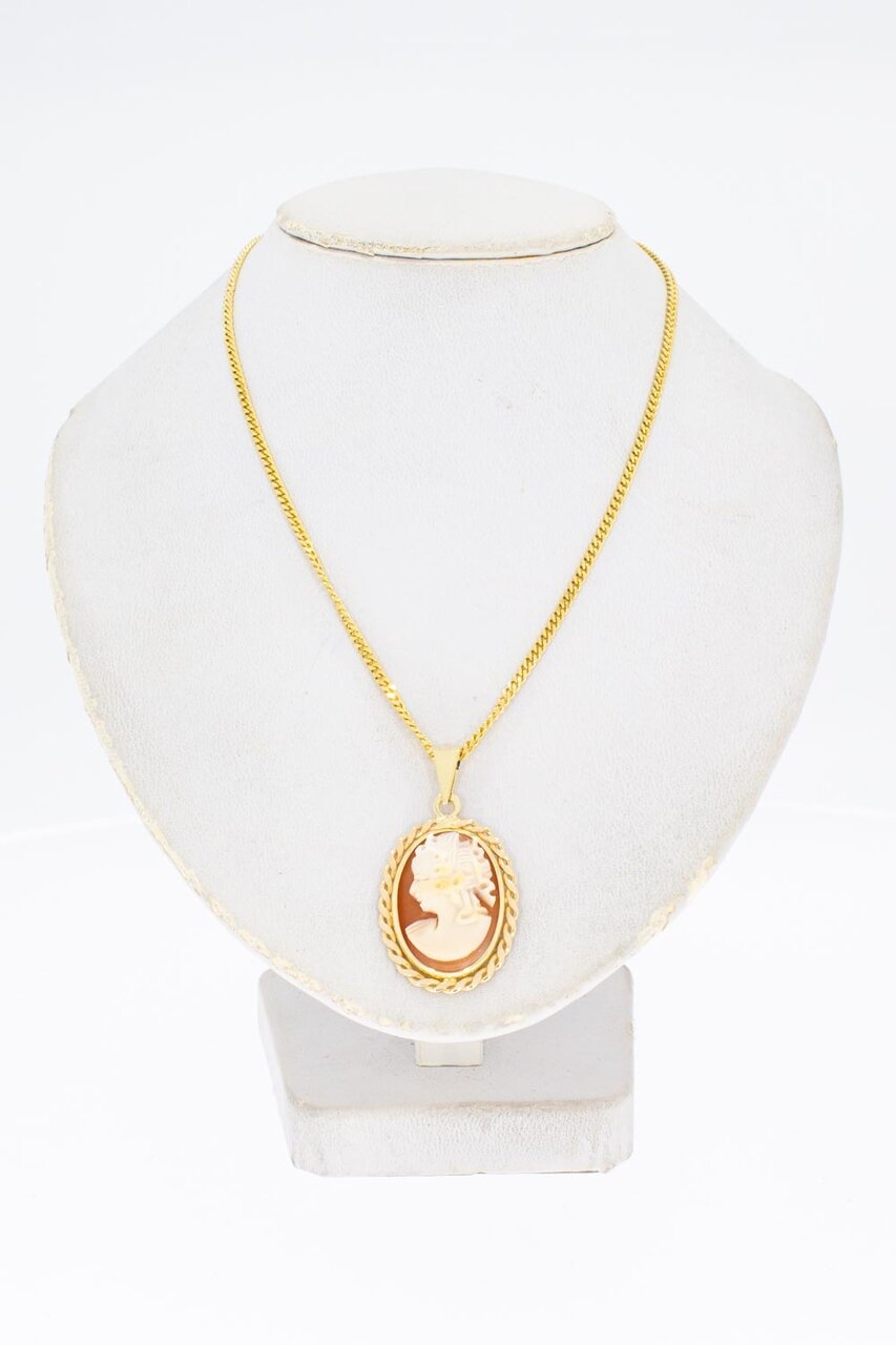 14 Karat gelb goldene Vintage Cameo Anhänger-26 mm