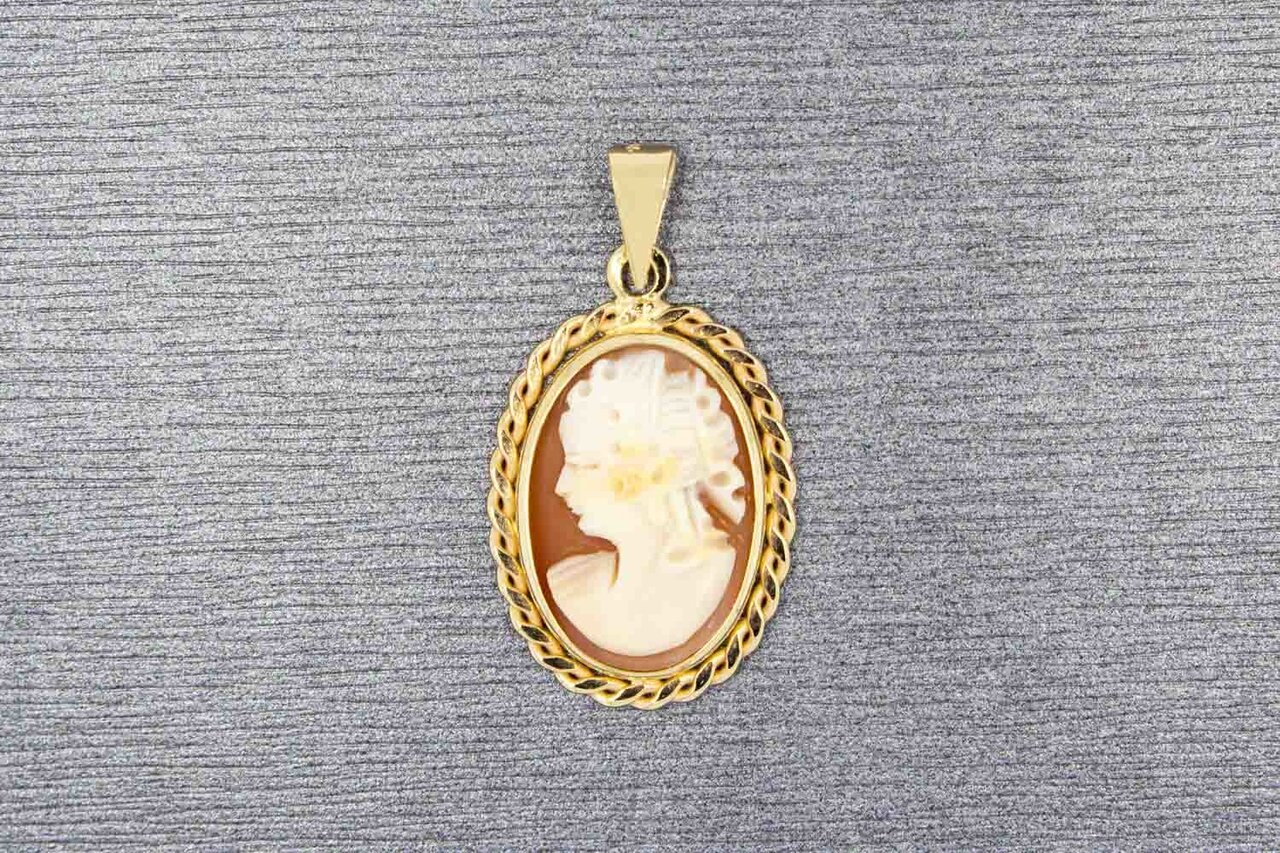 14 Karat gelb goldene Vintage Cameo Anhänger-26 mm