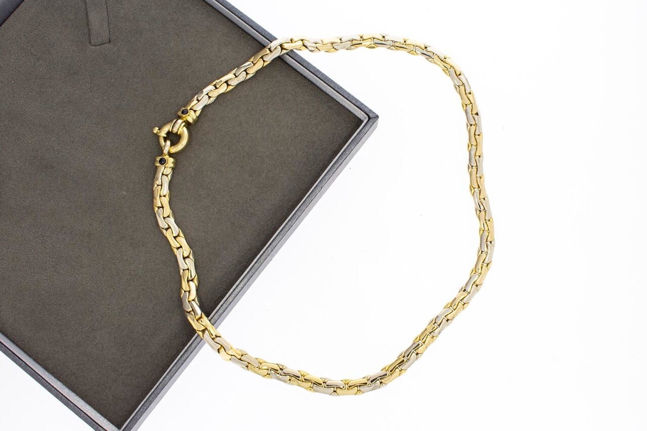 18 Karat bicolor Goldkette mit flachen Gliedern - 45,1 cm