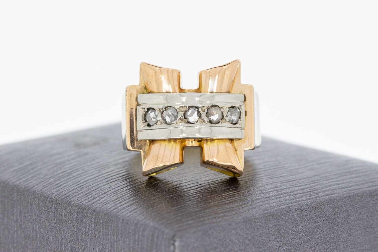 Tricolor 18 Karat Gold Vintage Diamant Ring - 16,9 mm