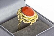 14&nbsp;karaat gouden Retro ring met Bloedkoraal - 18,4 mm