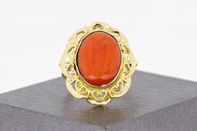 14&nbsp;karaat gouden Retro ring met Bloedkoraal - 18,4 mm