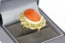 14 Karaat gouden Retro ring met Bloedkoraal - 18,3 mm