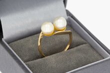 14 Karat gelb goldene geschwungene Ring mit Perlen - 16,7 mm