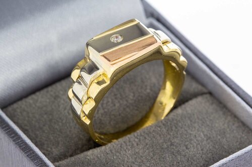 18 Karat tricolor Gold Siegelring mit bearbeitete Schultern