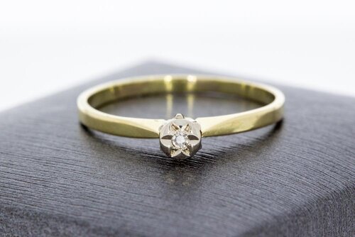 14 Karat bicolor Gold Solitär Diamant Ring - 18,9 mm