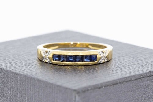 585 Gold Vohrssteckring mit Saphir und Diamant - 17,6 mm