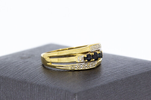 18 Karat Bicolor Goldring mit Saphir und Diamant - 17,4 mm