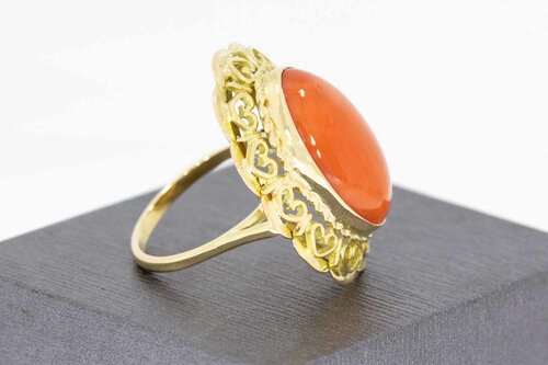 14 Karat Retro Gold Ring mit roter Koralle - 18,3 mm