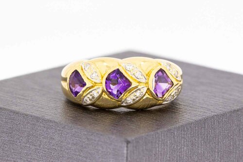 18 Karat Amethyst Goldring mit Diamant - 17,9 mm