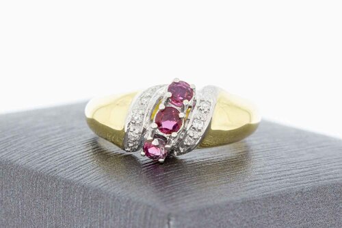 585 Goldene Entourage Ring mit Diamant und Rubin - 18,7 mm