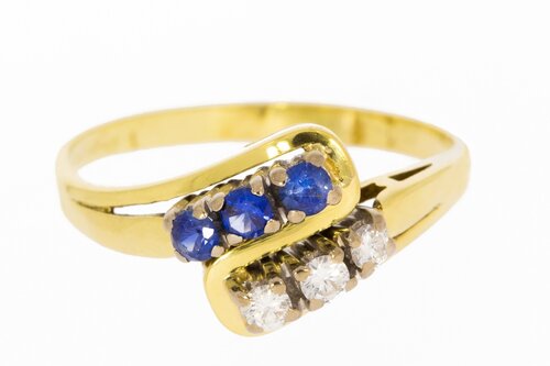 585 Gold geschwungene Ring mit Saphir & Diamant - 19,2 mm