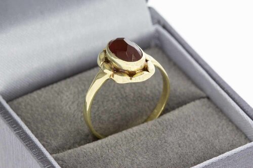 Vintage 14 Karat Gold Marquis Karneol Ring - 18 mm