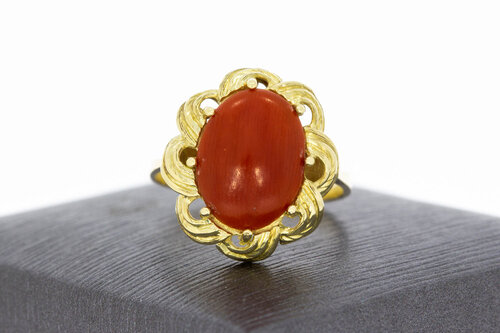 Vintage 585 Gold Korallen Ring - 17,6  mm