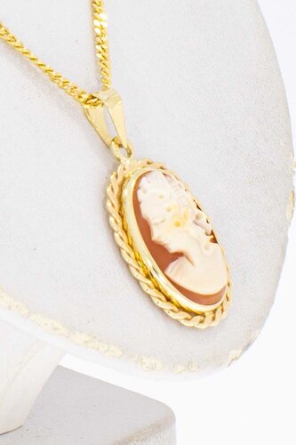 14 Karat gelb goldene Vintage Cameo Anhänger-26 mm