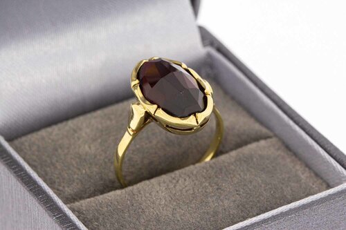 14 Karat gelb goldene Vintage Ring mit Granat - 17,4 mm