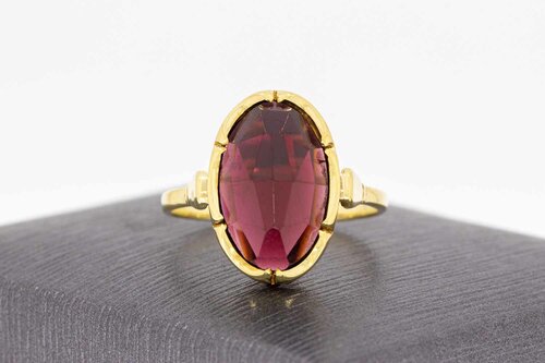 14 Karat gelb goldene Vintage Ring mit Granat - 17,4 mm