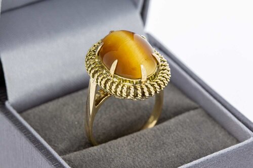 Vintage Tigerauge Ring 18 Karat Gold - 17,9 mm