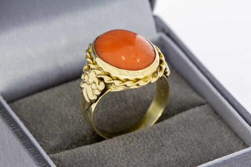 14 Karat goldene Vintage Ring mit rote Koralle - 17,4 mm