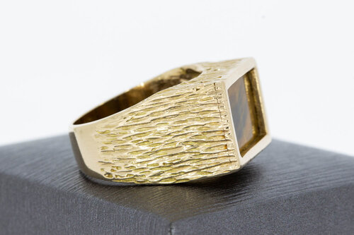 Statement Ring 14 Karat Gold mit Tigerauge - 18,4 mm