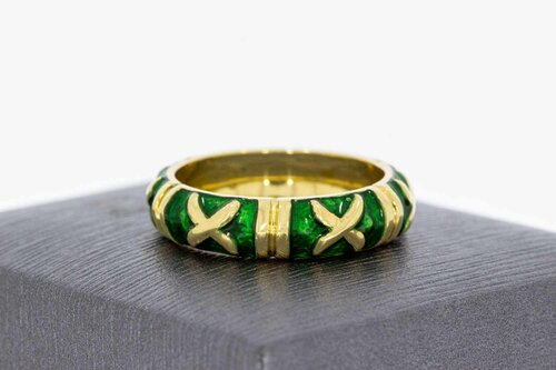 18 Karat Gold Fantasy Bandring mit Emaille - 18,6 mm