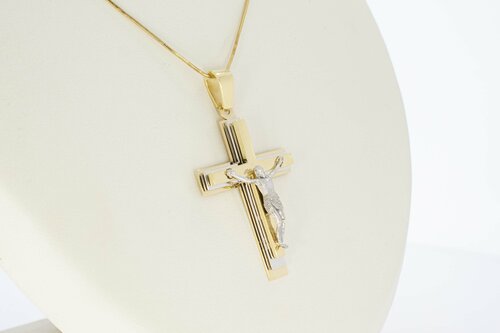 Bicolor Kreuz 14 Karat Gold - 4,3 cm