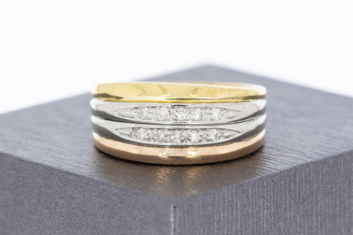 Tricolor 18 Karat Gold Bandring mit Diamant - 19,6