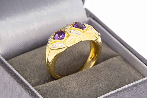 18 Karat Amethyst Goldring mit Diamant - 17,9 mm