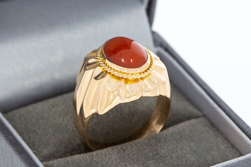 18 Karat Gold Marquis Ring mit roter Koralle - 18,7 mm