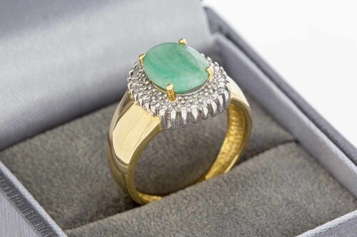 585 Gold Jade Ring mit Diamant - 18,2 mm