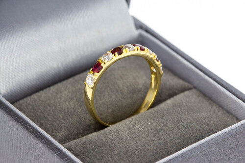 18 Karat Gold Vorsteckring mit Rubin und Zirkonia - 16,6 mm